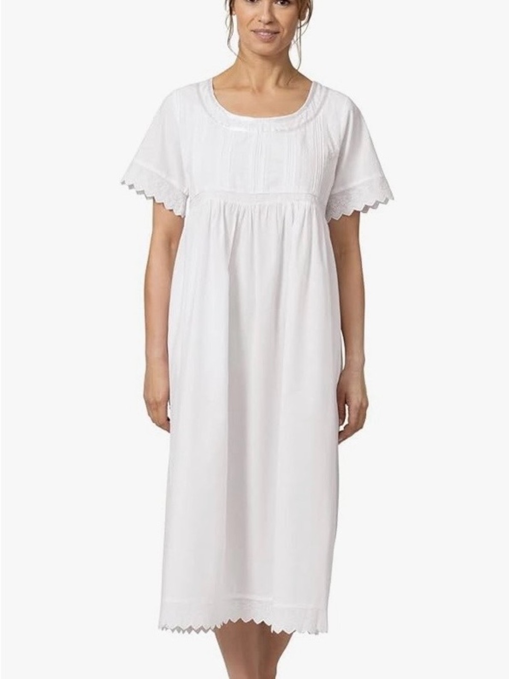 Classic White Cotton Nightgown or Summer Dress with Pockets